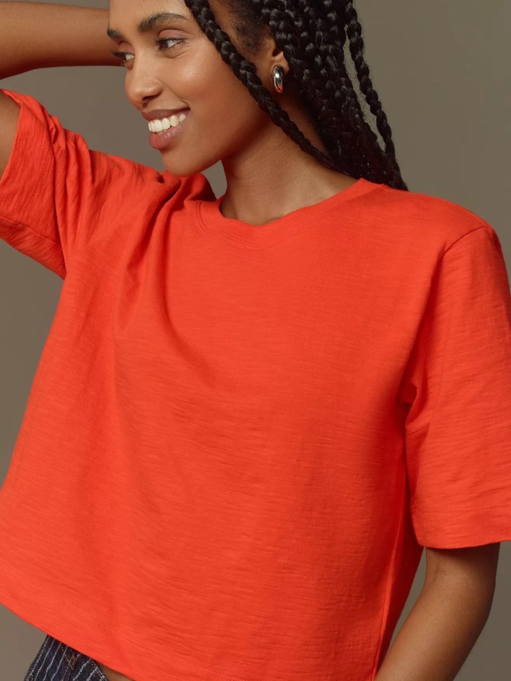 Maeve Anthropologie The Corey Short Sleeve Boxy Tee XS Tomato Red Cotton Cropped